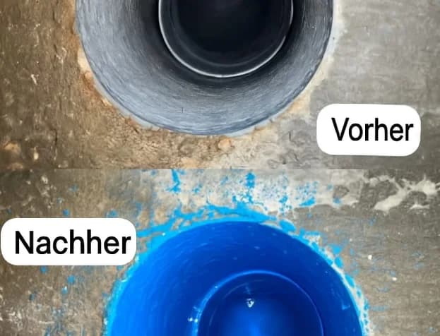 Schachtbeschichtung von Kanal-Tec-AkBa im Vorher-Nachher-Vergleich
